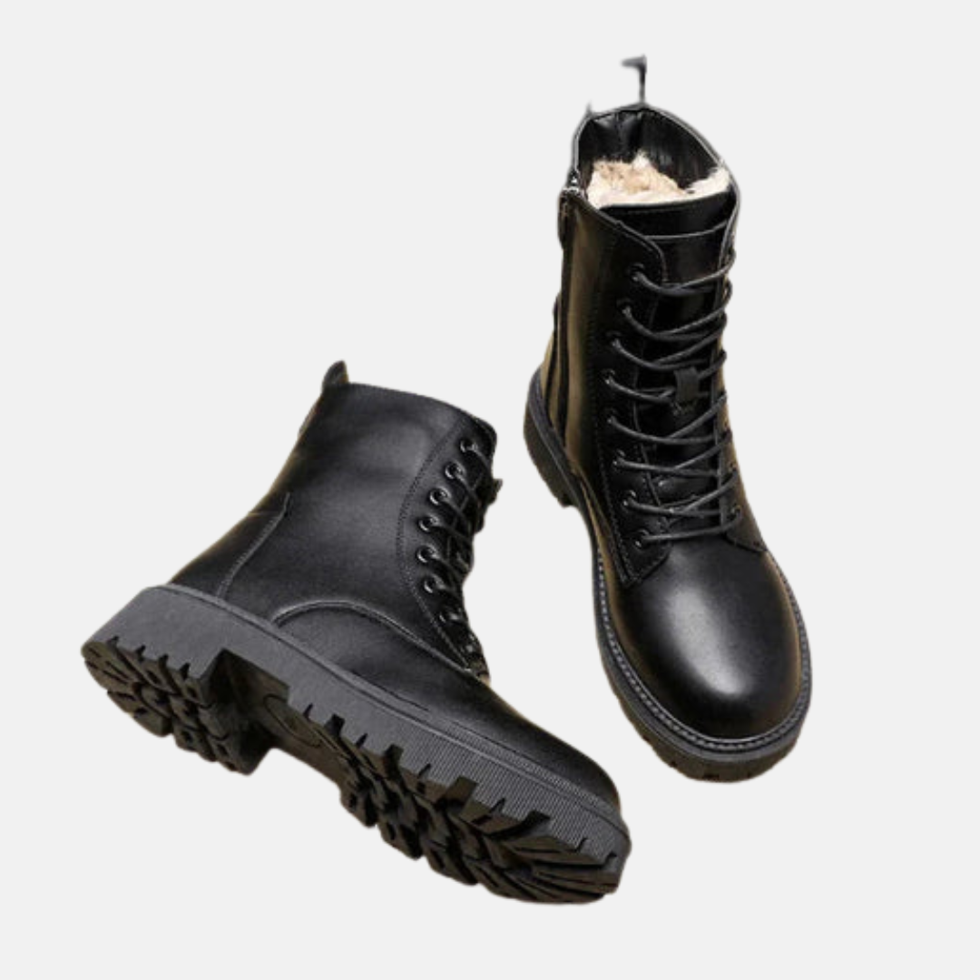 Faux Leather Chunky Lug Sole Ankle Boots