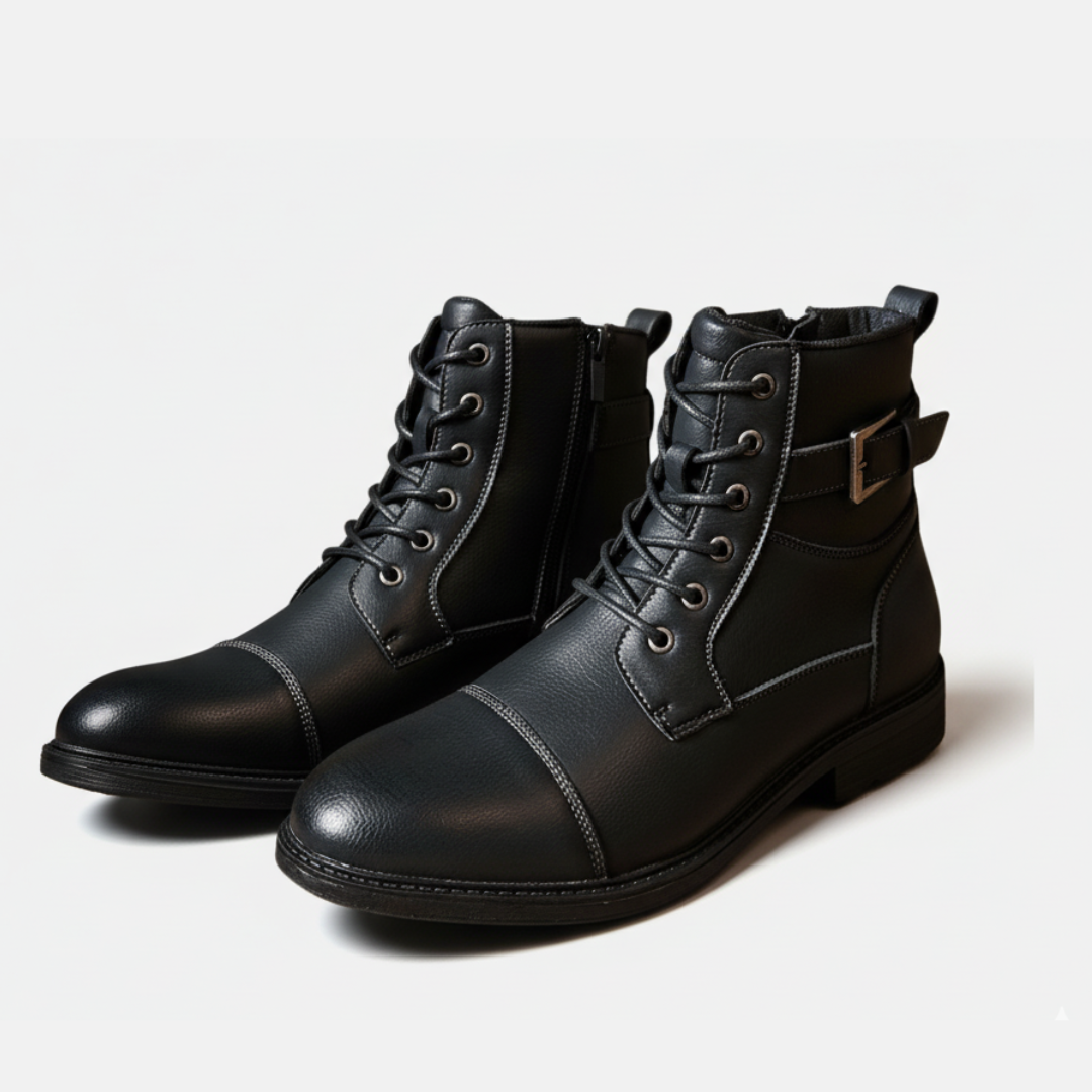 Faux Leather Lace-Up Side Zip Ankle Boots