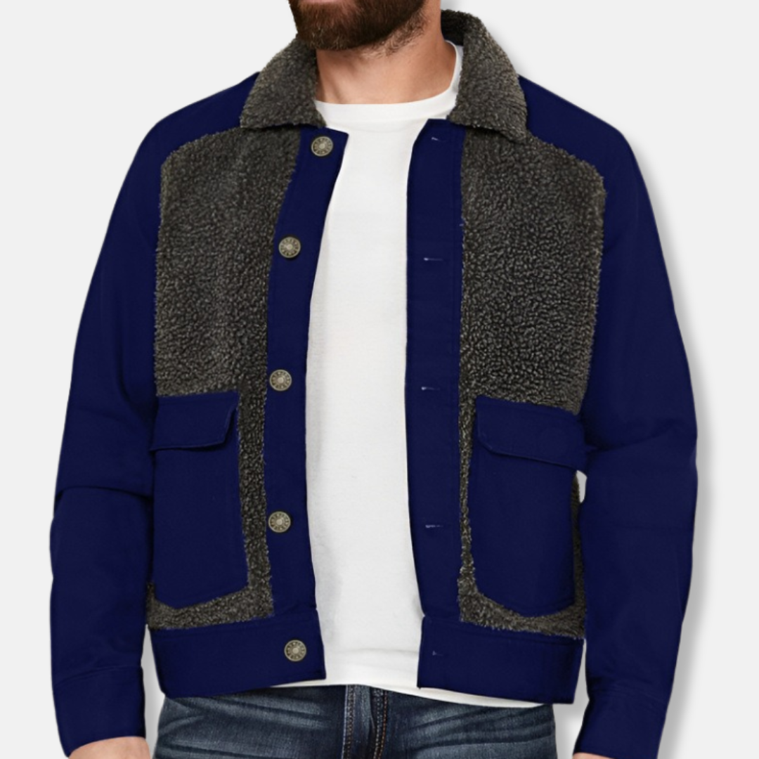 Sherpa Collar Patchwork Design Coat