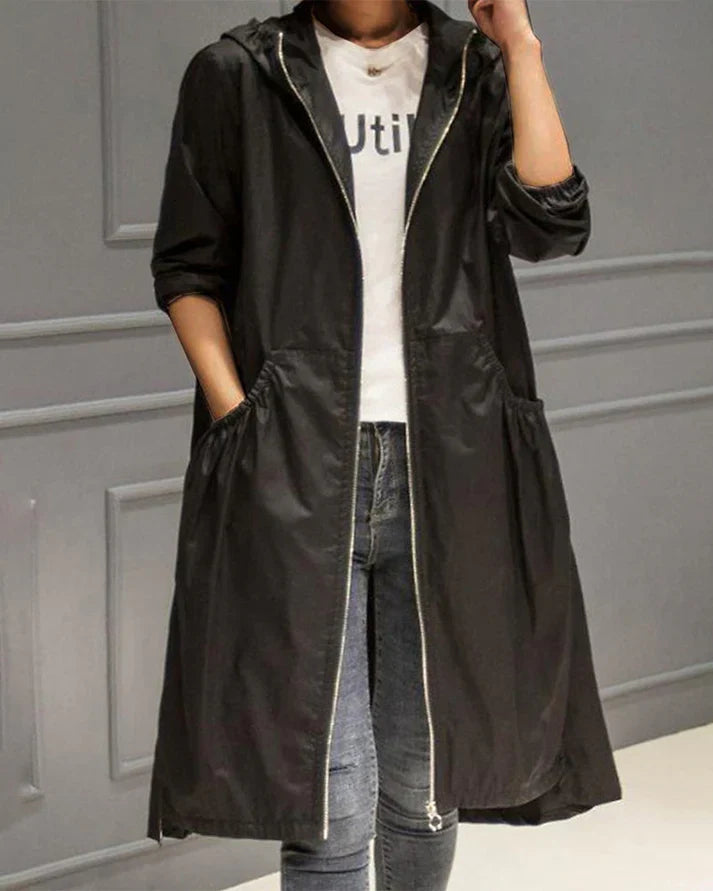 Women's Long Hoodie - Relaxed Fit - With Zipper and Front Pockets