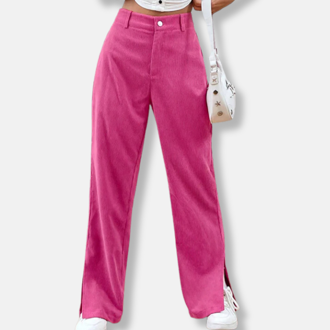 Corduroy High Waist Wide Leg Side Slit Pants