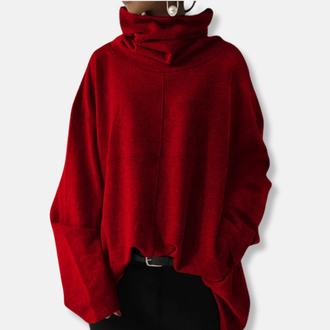 Cotton Blend Oversized Draped Cowl Neck Sweatshirt