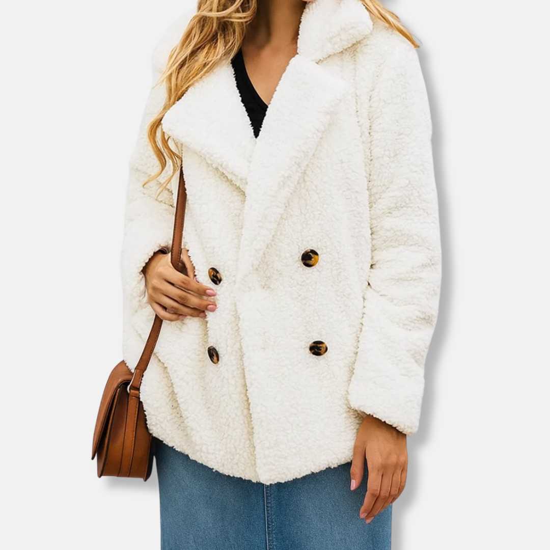 Relaxed Fit Double-Breasted Sherpa Jacket