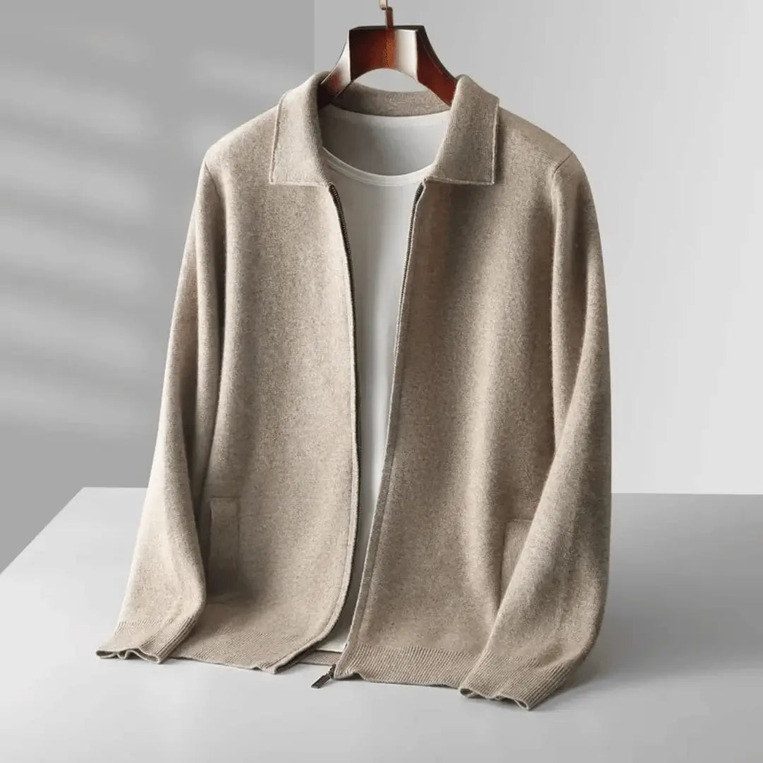 Emiliano Wool Zip-Up Cardigan | Relaxed Fit Collared Cardigan
