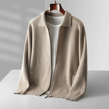 Emiliano Wool Zip-Up Cardigan | Relaxed Fit Collared Cardigan