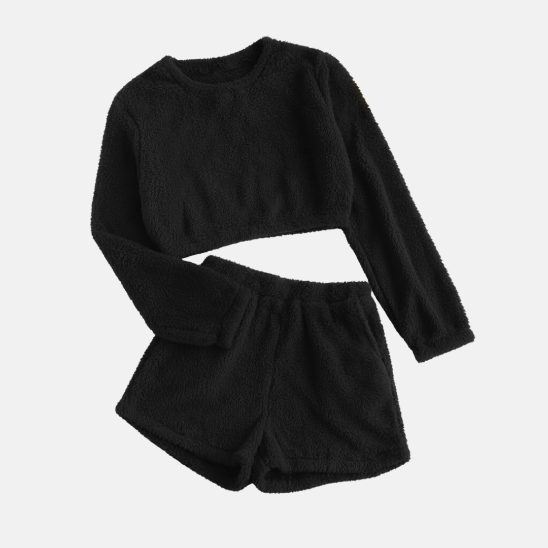 Textured Plush Cropped High-Waisted Loungewear Set