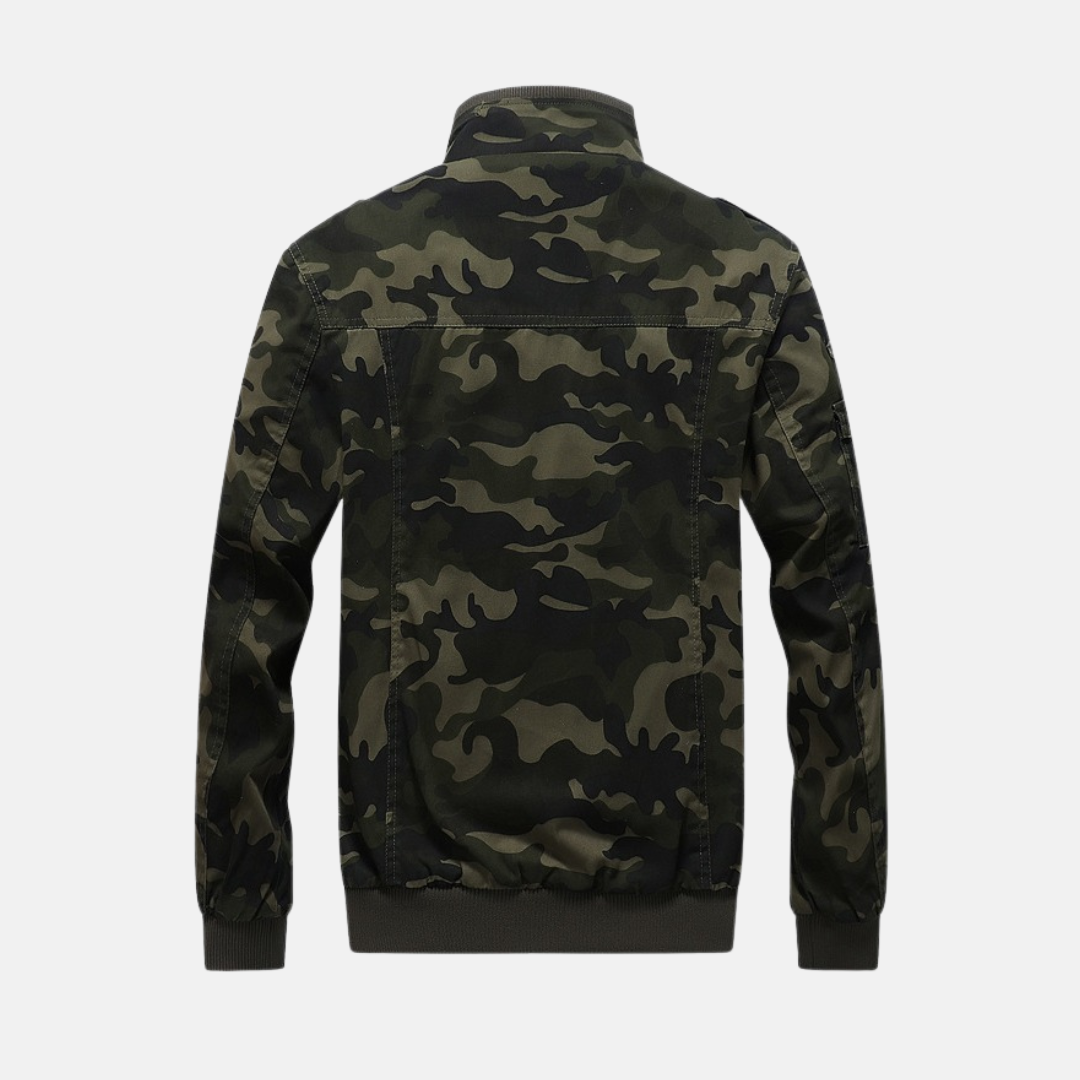 Camo Ribbed Trim Bomber Jacket
