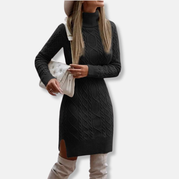 Slim Fit Wool Blend Turtleneck Mini Dress