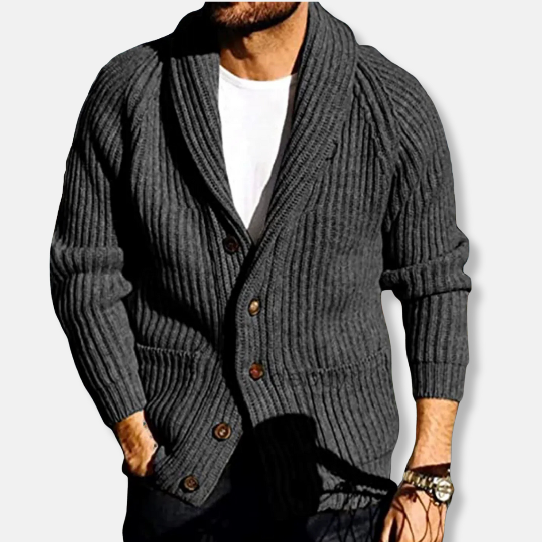 Shawl Collar Ribbed Knit Slim Fit Cardigan