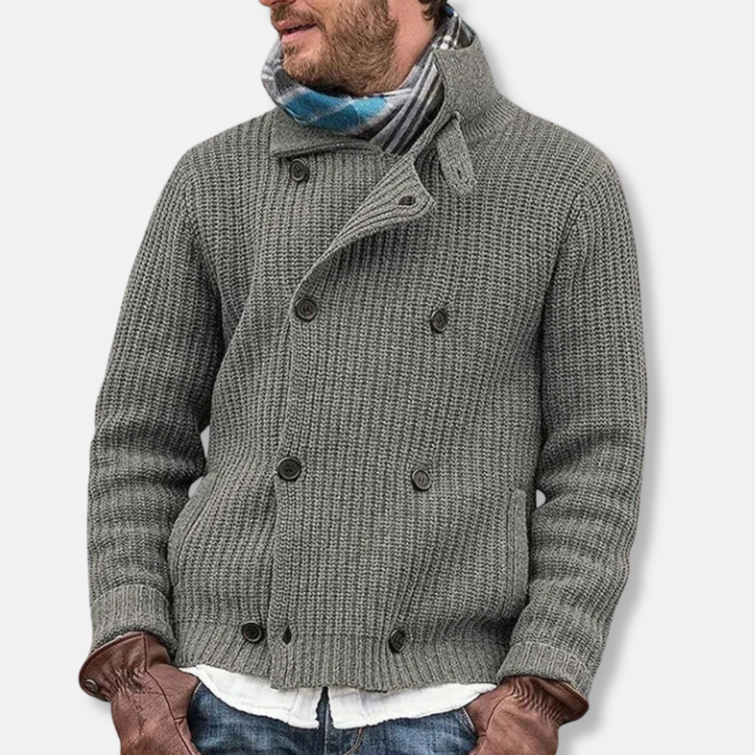 Relaxed Fit Double-Breasted Wool Blend Knitted Jacket