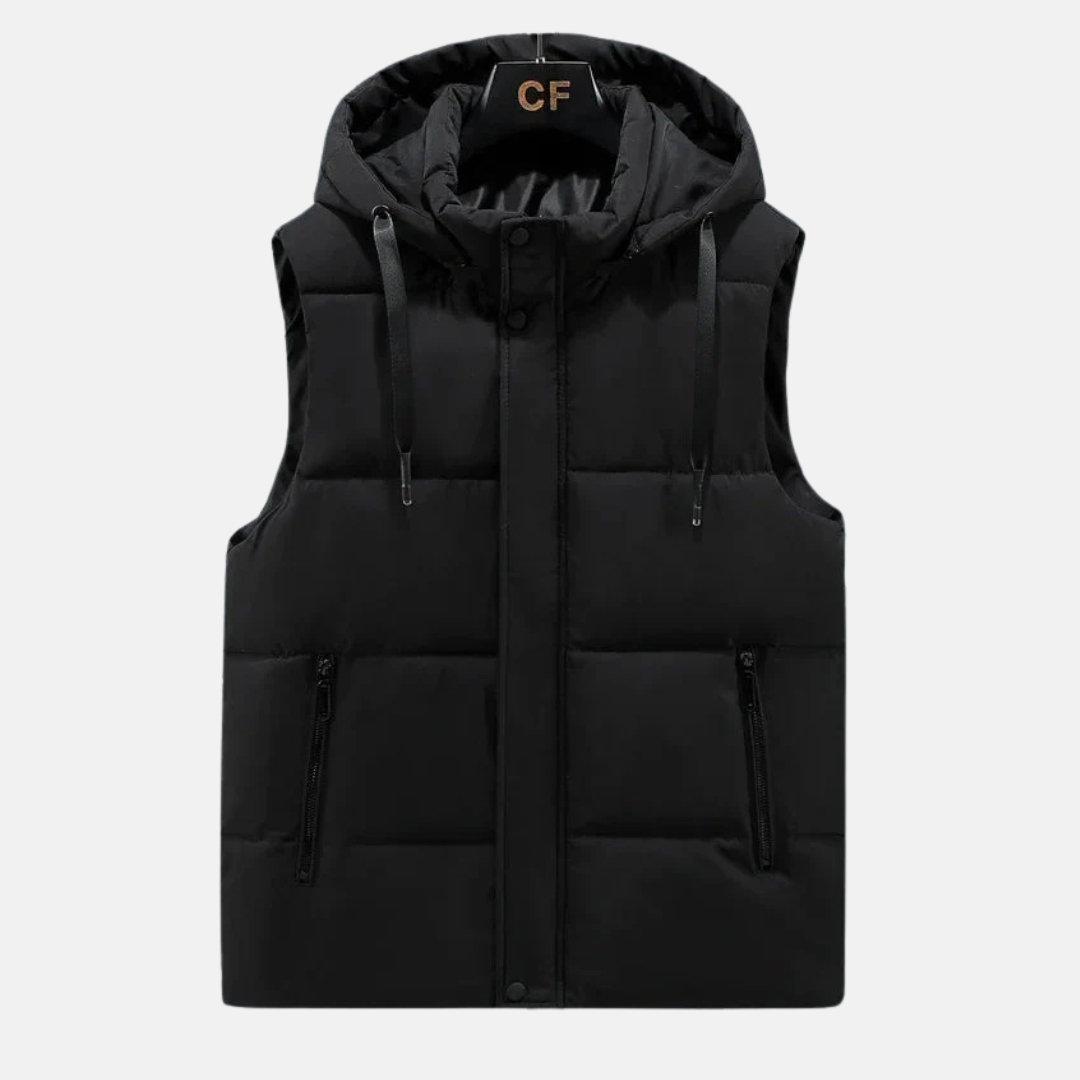 Water-Resistant Insulated Adjustable Hood Puffer Vest