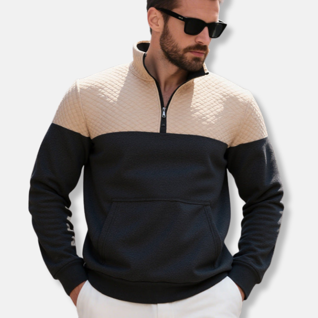 Quilted Cotton Blend Half-Zip Sweatshirt