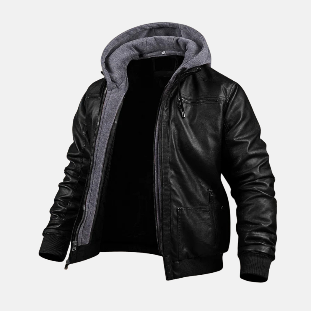 Diamond-Quilted Hooded Faux Leather Jacket