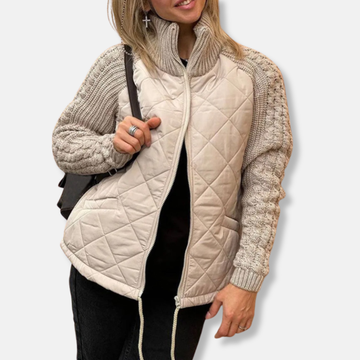 Quilted Knit Relaxed Fit Stand-Up Collar Coat