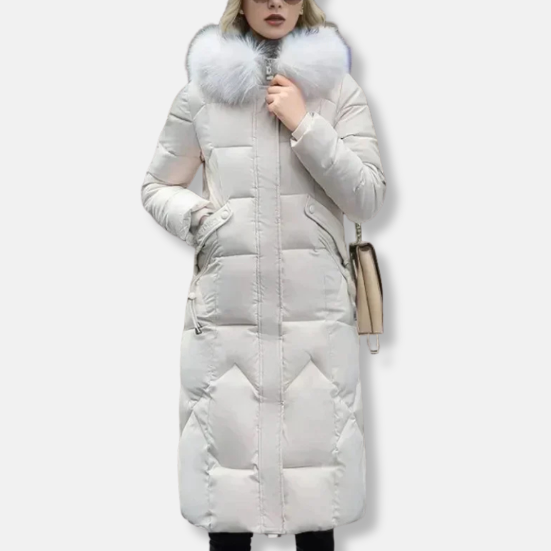 Quilted Slim Fit Detachable Fur Coat
