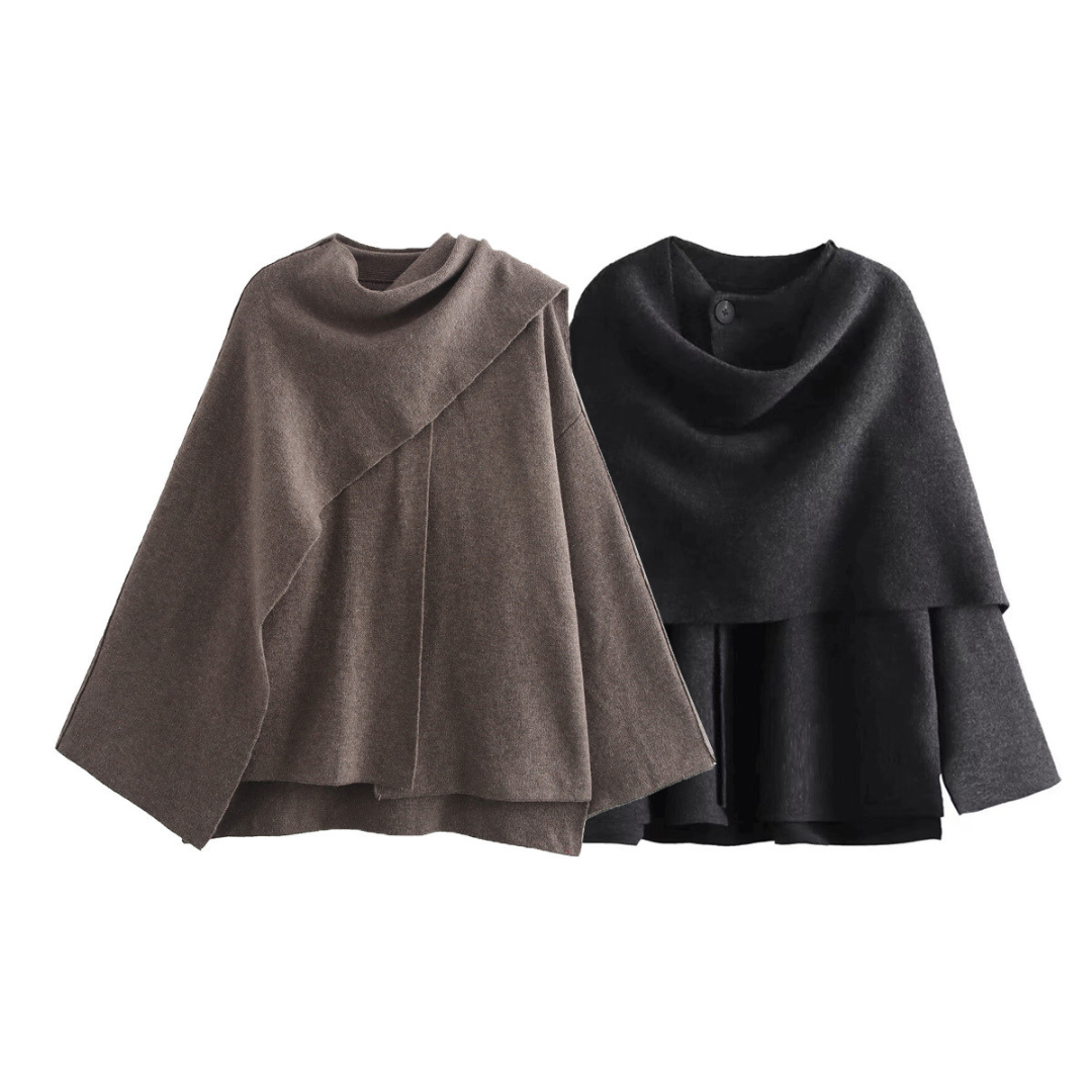 Women's Poncho - Soft Wool - Elegant Asymmetric Design - Versatile Warm Shoulder Cape