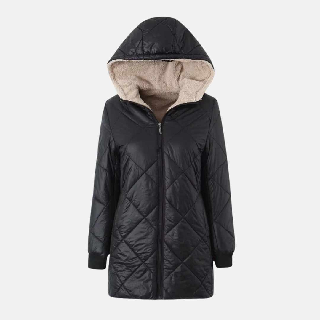 Reversible Diamond Stitch Hooded Quilted Coat