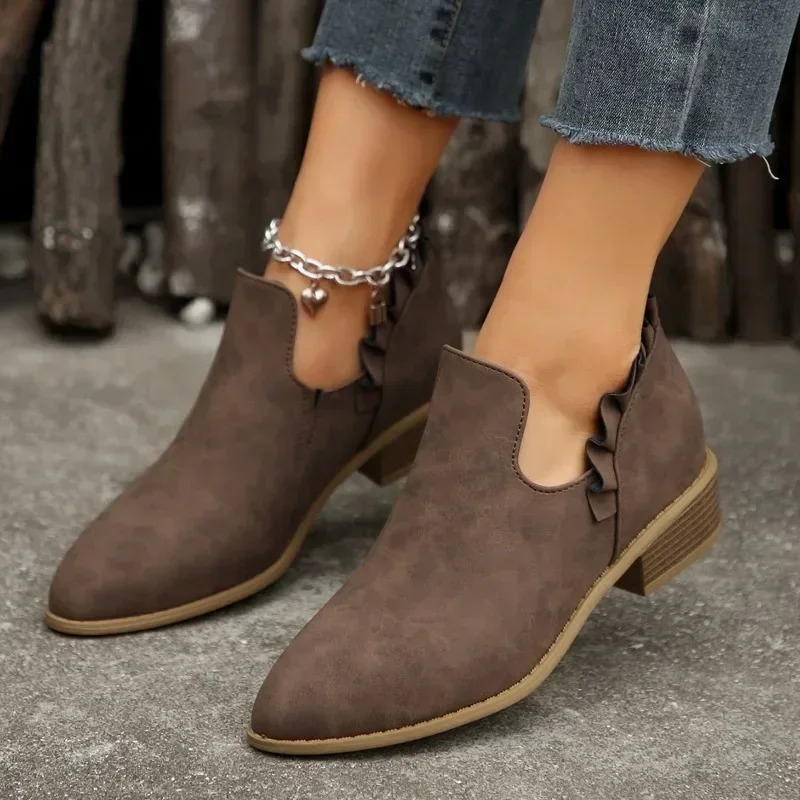 Ruffle Detail Non-Slip Slip-on Ankle Boots