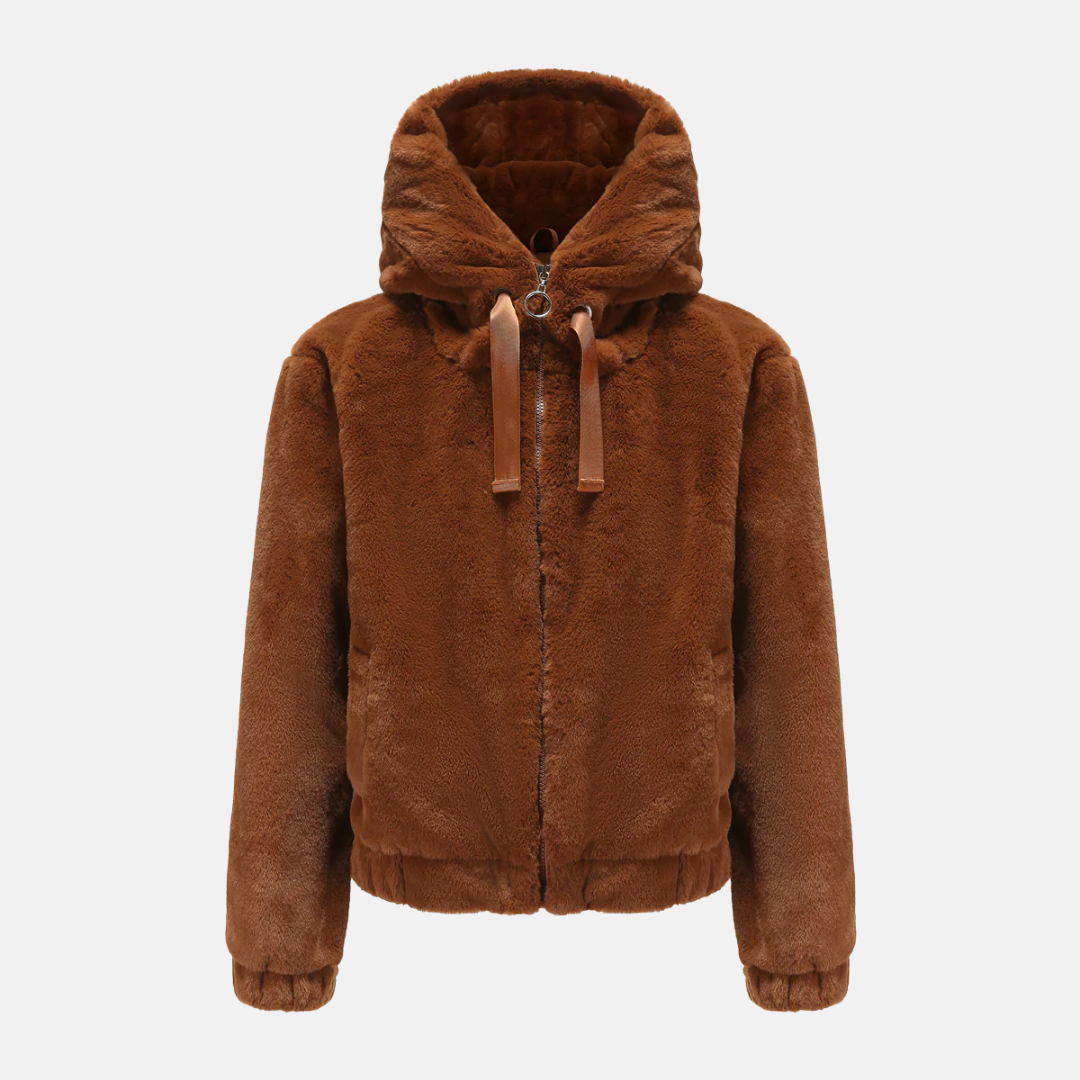 Plush Knit Hooded Relaxed Fit Jacket