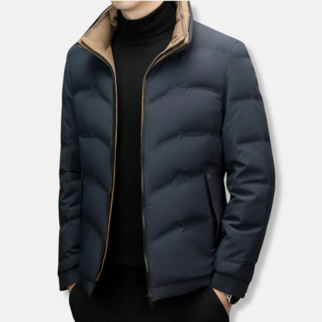 Zipper Pocket Quilted Chevron Stand-Up Collar Jacket