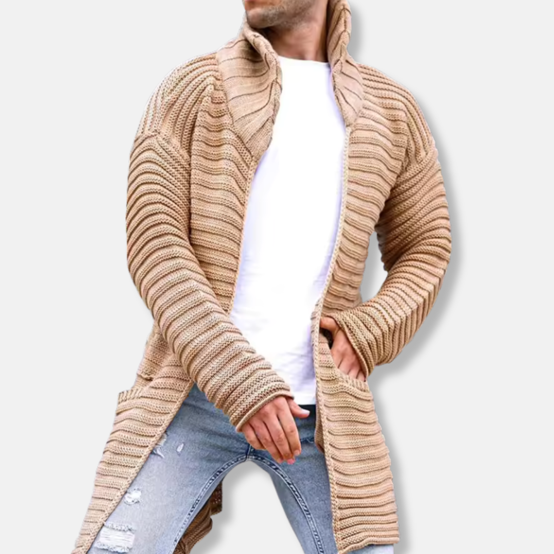Wool Ribbed Turtleneck Knitted Cardigan