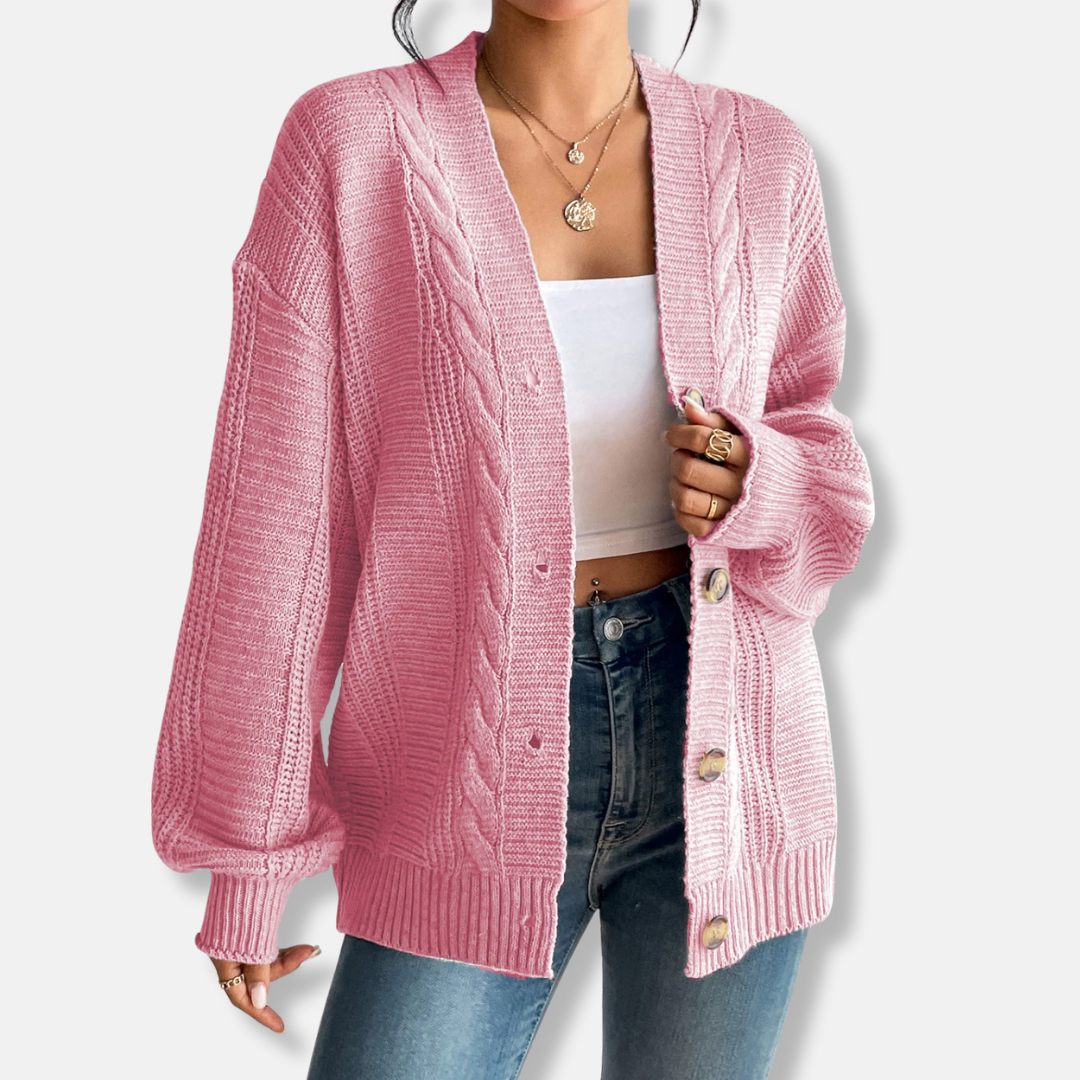 Oversized Cable Knit Wool Cardigan