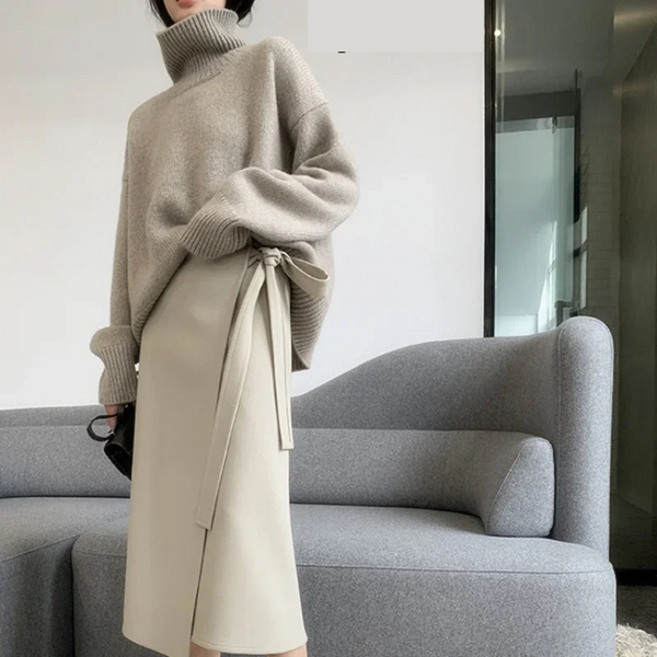 Dame Rullekrave Sweater – Strikket – Løs Pasform – Blød og Varm