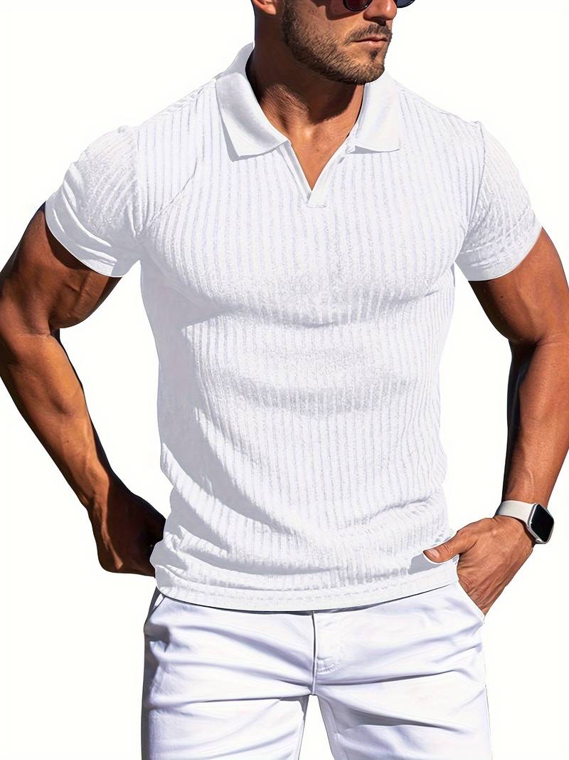 Men's Polo Shirt - Ribbed Knit - Slim Fit - Short-Sleeved - Stylish & Comfortable