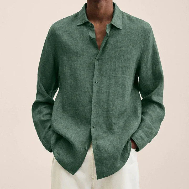 Men's Shirt - Lightweight Linen - Classic Fit - Long Sleeve with Button Closure