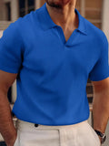 Men's Polo T-Shirt - Ribbed Knit - Short Sleeves - V-Neck - Comfortable & Stylish
