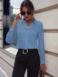 Women's Blouse - Shirt Collar - Hidden Button Closure - Elegant and Light - Long-Sleeved