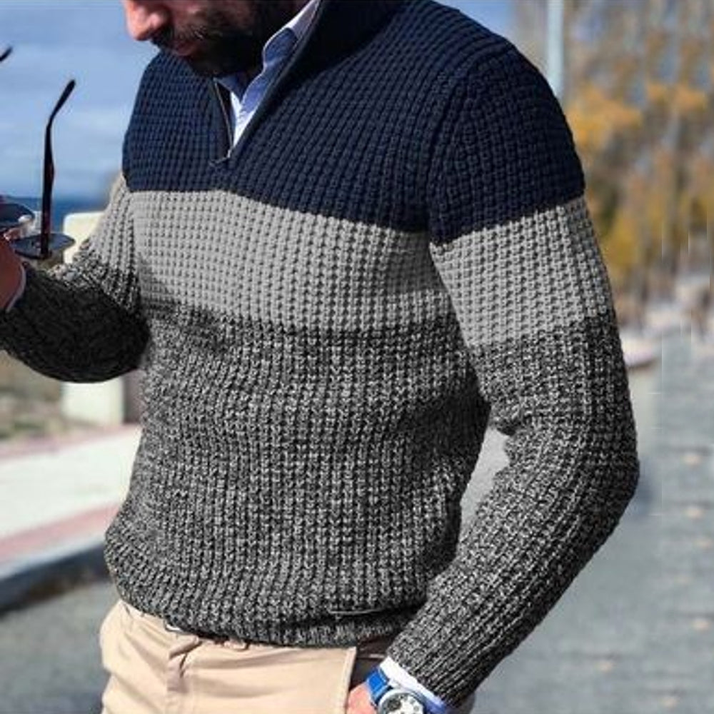 Waffle Knit Wool Half-Zip Pullover