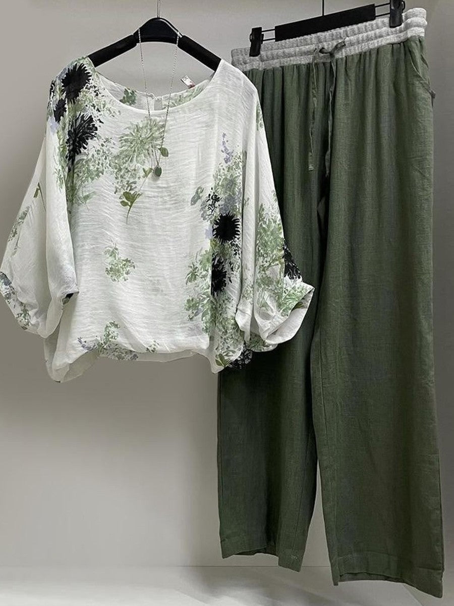 Breathable Floral Wide Pants Set