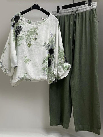 Breathable Floral Wide Pants Set