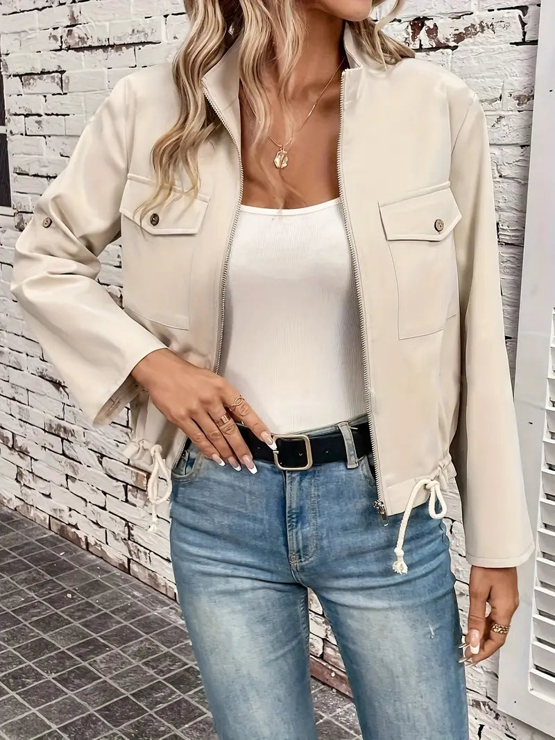Tailored Faux Leather Drawstring Hem Jacket
