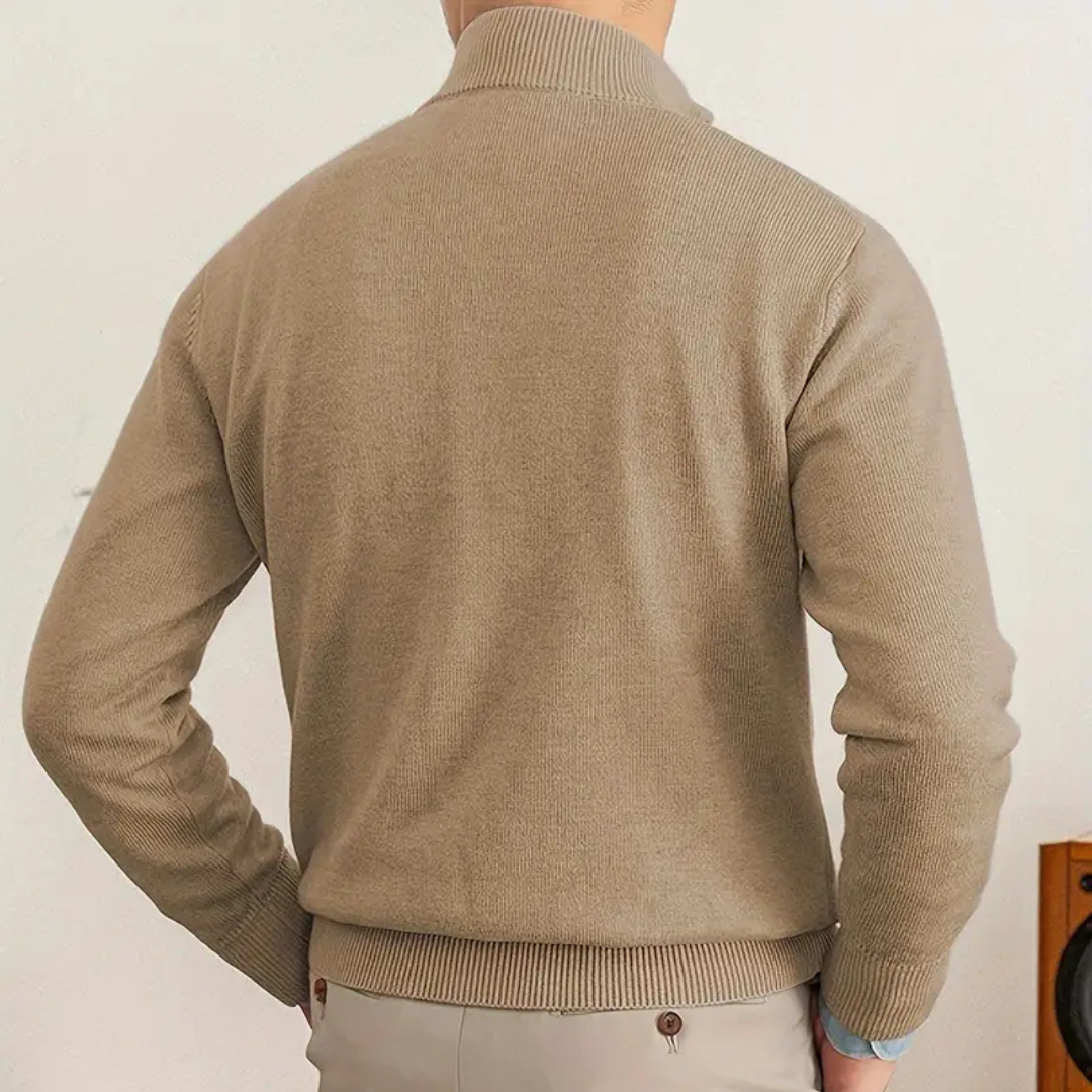Herresweater med halv lynlås – 100% bomuld – Regular fit – Ribkant – Smart casual