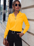 Women's Blouse - Shirt Collar - Hidden Button Closure - Elegant and Light - Long-Sleeved