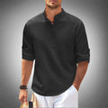 Men's Shirt - Relaxed Fit - Mandarin Collar - Long Sleeves with Roll-Up Function