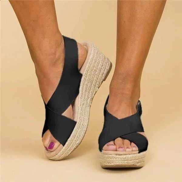 Comfort Wedge Espadrille Cross Strap Sandals