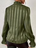 Women's Blouse - High Ruffle Collar - Long-Sleeved Smock Cuff - Glossy Satin Look