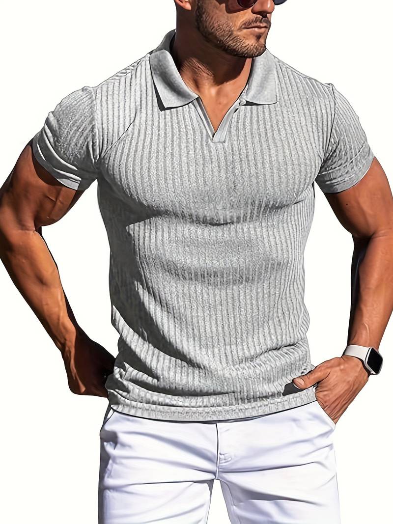 Men's Polo Shirt - Ribbed Knit - Slim Fit - Short-Sleeved - Stylish & Comfortable