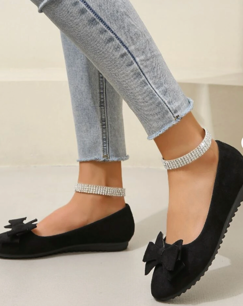 Suede Bow Slip-on Comfort Ballerina Shoes
