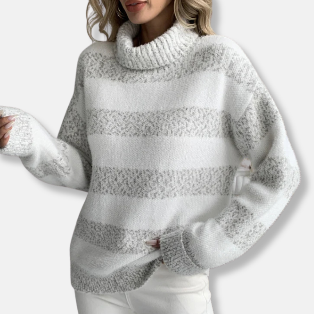 Ribbed Turtleneck Plush Knit Sweatshirt