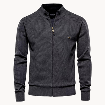 Herrejakke – Slim Fit – Strikket Uldblanding – Lynlås – Ribkanter – Casual Lag