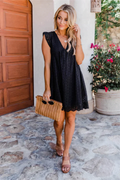 Women's Dress - Sleeveless Summer Dress - V-neck with Broderie Anglaise - Light and Breathable