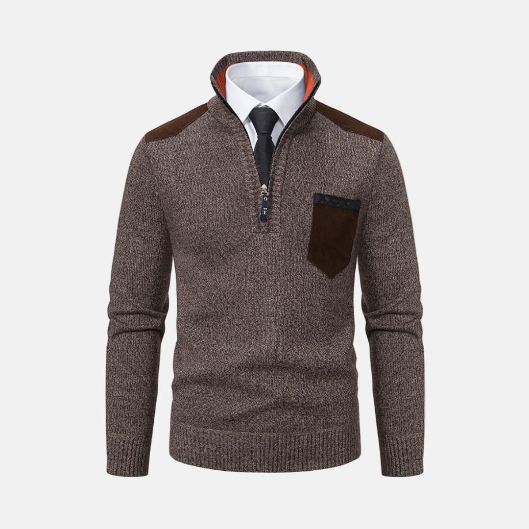 Knit Blend Stand Collar Quarter Zip Sweater