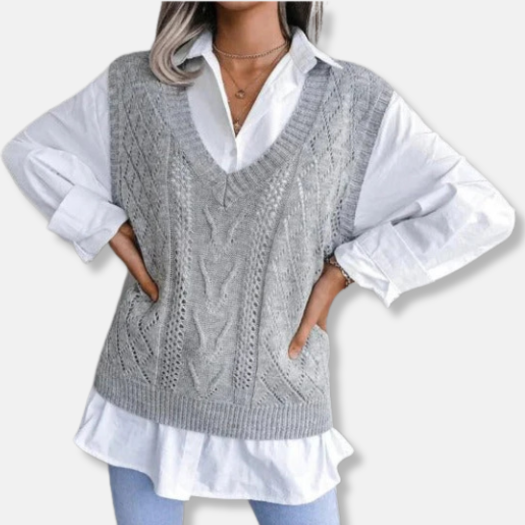 Cotton Blend Relaxed Fit Cable Knit Knitted Vest