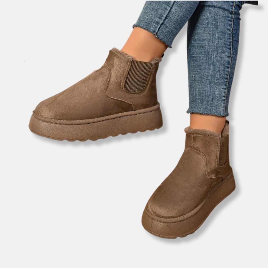 Synthetic Suede Chunky Platform Ankle Boots