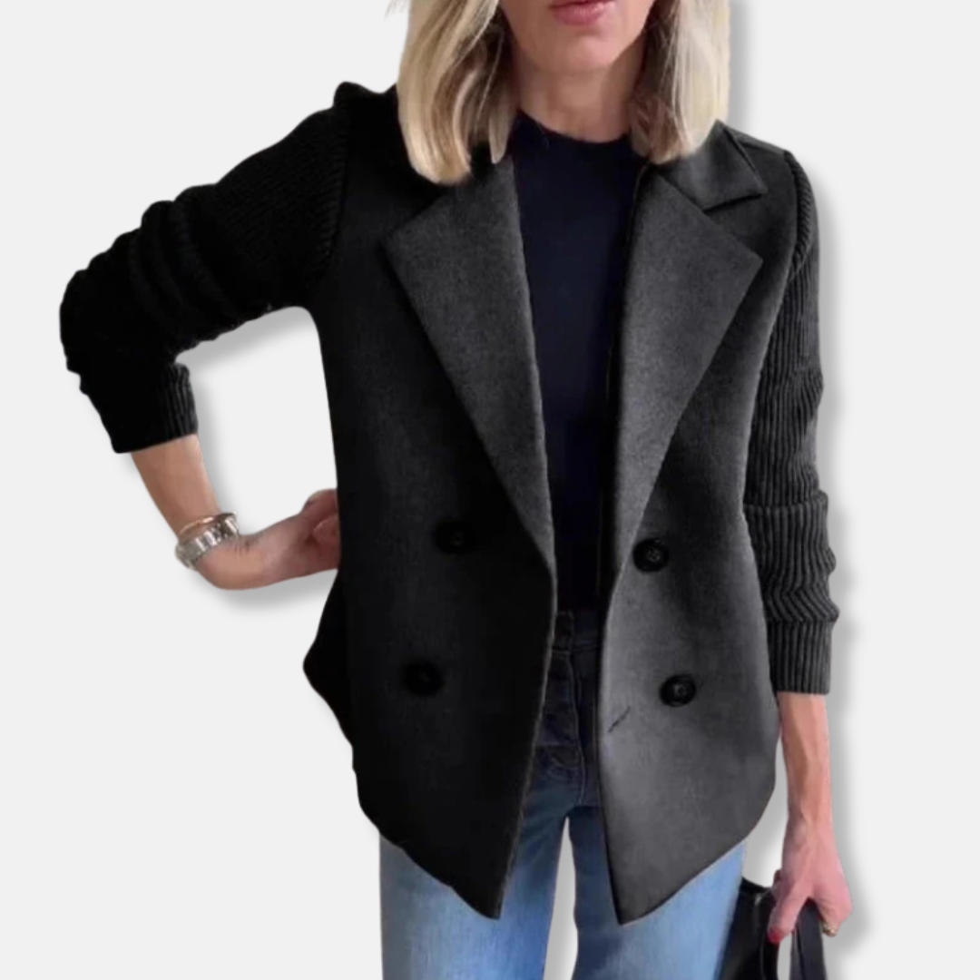 Double-Breasted Tailored Ribbed Knit Blazer