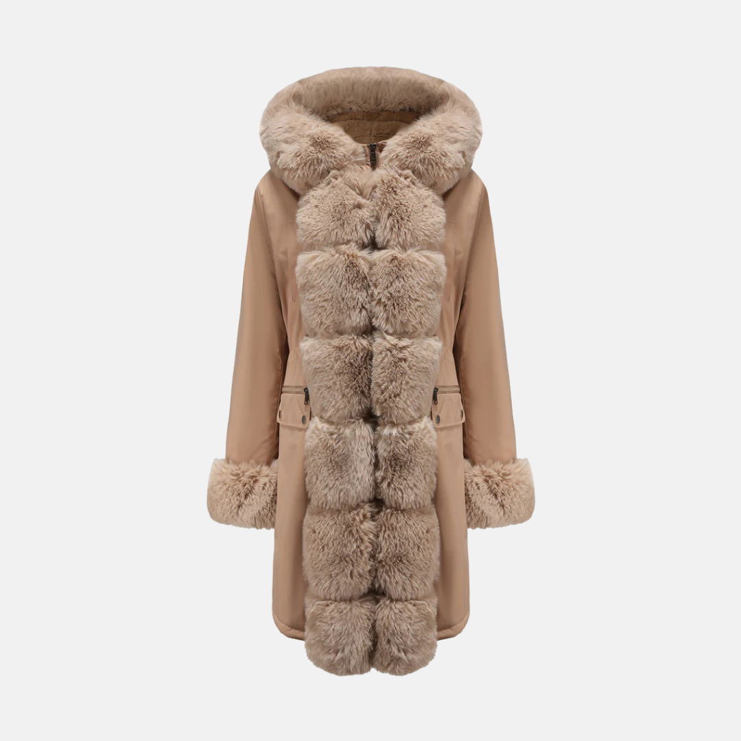 Faux Fur Trim Full Length Long Coat